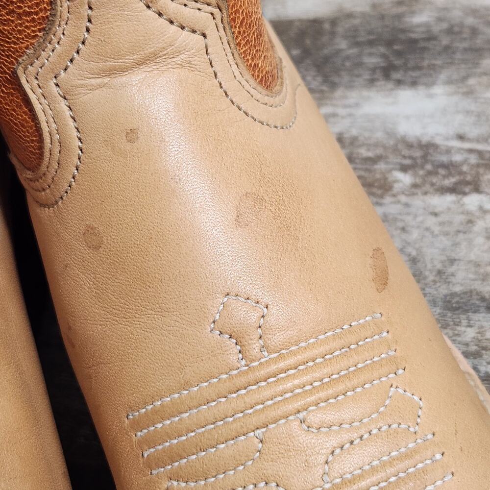 Ariat Tombstone Cowboy Boots Womens 9 B Tan Teal Leather Square Country Cowgirl - Picture 11 of 14